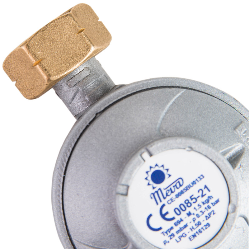 Dujų slėgio reduktorius LPG dujų balionui 29mbar 1,5kg/h 21,8l