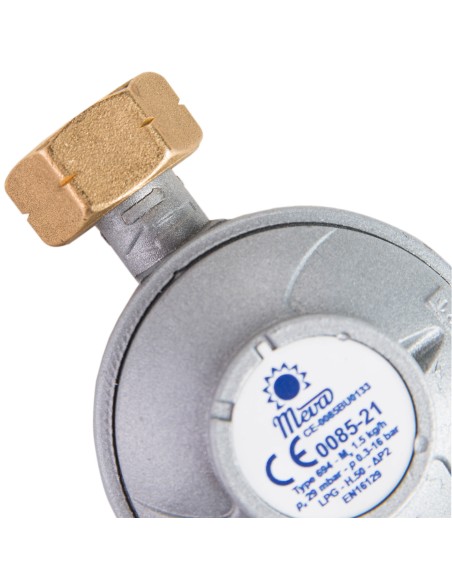 Dujų slėgio reduktorius LPG dujų balionui 29mbar 1,5kg/h 21,8l Dujų slėgio reduktorius LPG dujų balionui 29mbar 1,5kg/h 21,8l