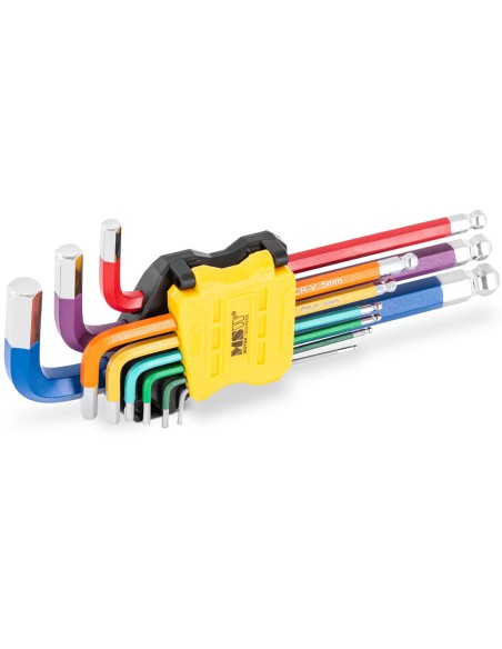 Šešiakampio raktų rinkinys su kamuoliuku 1,5-10 mm - 9 vnt. Šešiakampio raktų rinkinys su kamuoliuku 1,5-10 mm - 9 vnt.