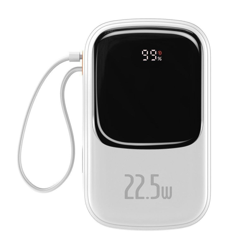 Maitinimo bankas su greitu įkrovimu 20000mAh 22,5W QC-PD-SCP-FCP USB-C kabelis baltas