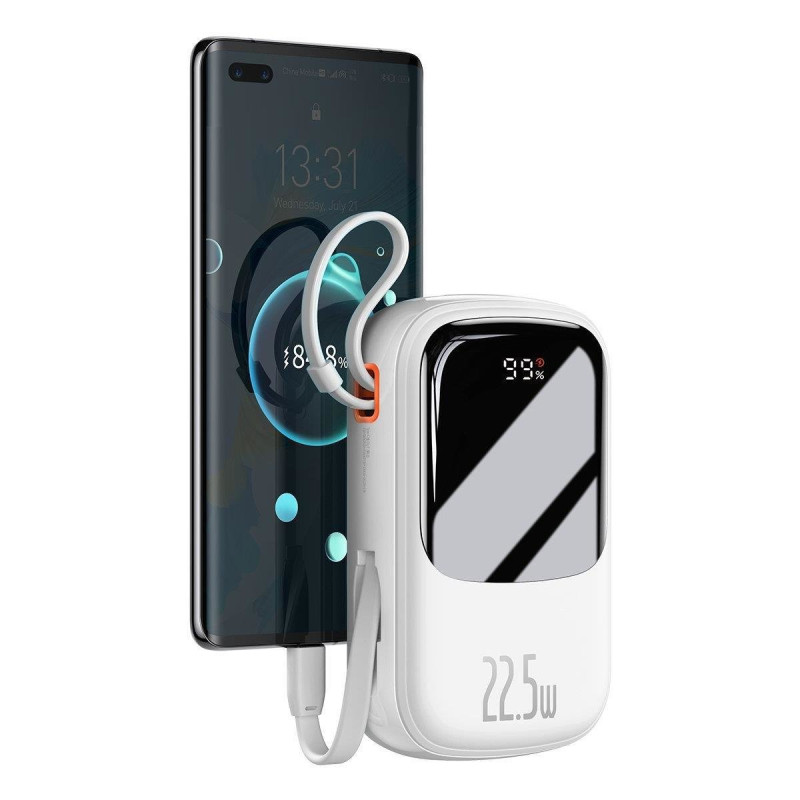Maitinimo bankas su greitu įkrovimu 20000mAh 22,5W QC-PD-SCP-FCP USB-C kabelis baltas