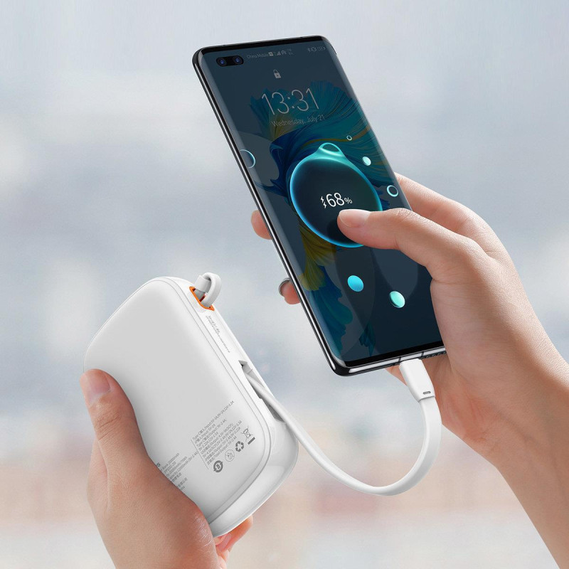 Maitinimo bankas su greitu įkrovimu 20000mAh 22,5W QC-PD-SCP-FCP USB-C kabelis baltas
