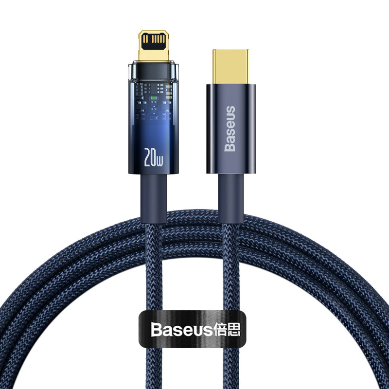 Explorer serijos kabelis USB-C laidas iPhone Lightning 20W 1m mėlynas
