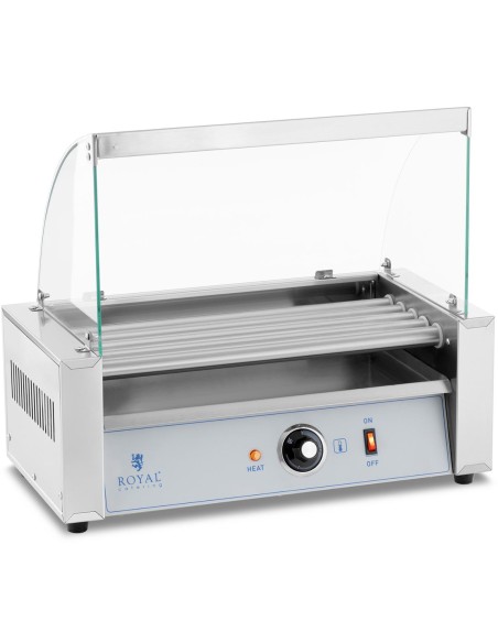 Ritininis grilio šildytuvas dešrainiams su dangteliu - 5 ritinėliai 500 W Ritininis grilio šildytuvas dešrainiams su dangteliu - 5 ritinėliai 500 W