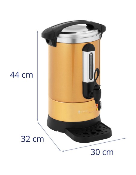 Arbatos kavos virimo aparatas su čiaupu ir lašintuvu 6 l 950 W aukso Arbatos kavos virimo aparatas su čiaupu ir lašintuvu 6 l 950 W aukso