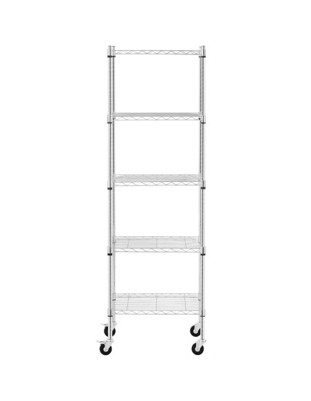 Ažūrinės vielos laikymo lentynos ant ratukų 5 lentynos iki 50 kg 60x45x186 cm Ažūrinės vielos laikymo lentynos ant ratukų 5 lentynos iki 50 kg 60x45x186 cm