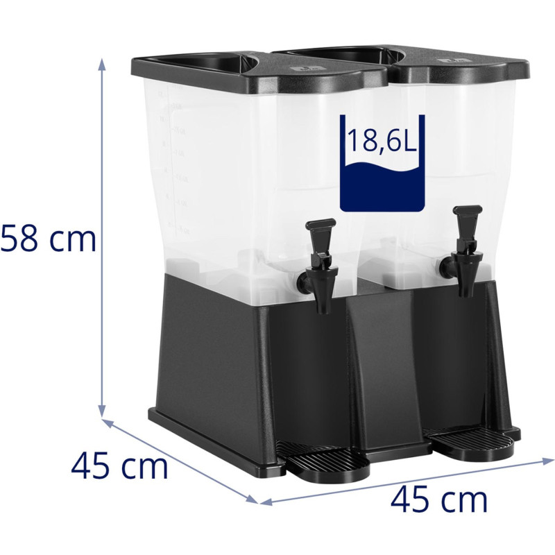 Limonadų sulčių gėrimų dozatorius su čiaupu plastikinis dvigubas 2x 9,3 l