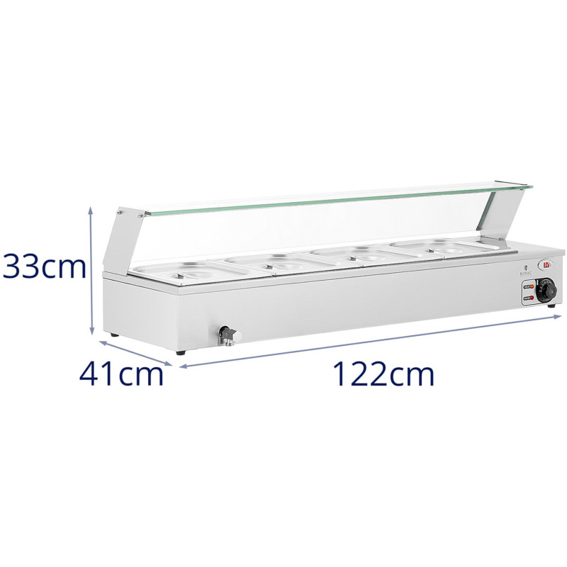 Bain marie maisto šildytuvas šildymo bufetas su dangteliu 4 x GN 1/2 2000 W