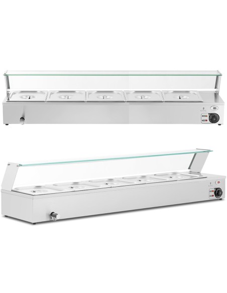 Bain marie maisto šildytuvas šildymo bufetas su dangteliu 5 x GN 1/2 2000 W Bain marie maisto šildytuvas šildymo bufetas su dangteliu 5 x GN 1/2 2000 W