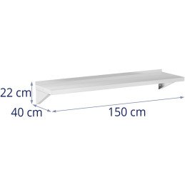 Virtuvės sieninė lentyna iš plieno iki 80 kg 150 x 40 cm