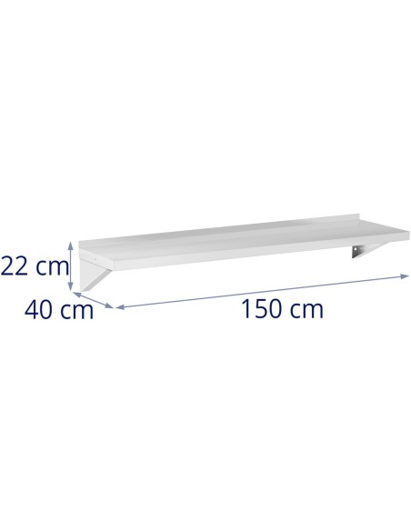 Virtuvės sieninė lentyna iš plieno iki 80 kg 150 x 40 cm Virtuvės sieninė lentyna iš plieno iki 80 kg 150 x 40 cm