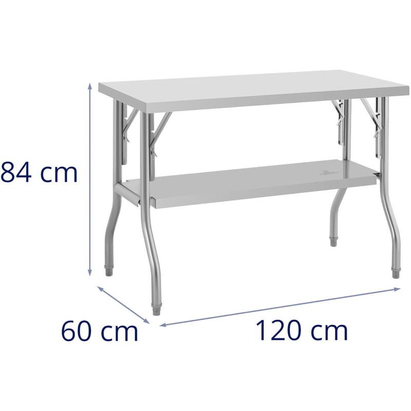 Sulankstomas laboratorinis maitinimo stalas su lentyna PLIENAS 140 kg 120 x 60 cm