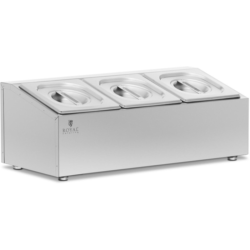 Vitrinos stovas maitinimo indams 3 x GN 1/6 5,7 l + konteineriai su dangteliais