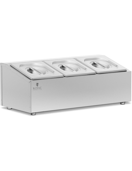 Vitrinos stovas maitinimo indams 3 x GN 1/6 5,7 l + konteineriai su dangteliais Vitrinos stovas maitinimo indams 3 x GN 1/6 5,7 l + konteineriai su dangteliais