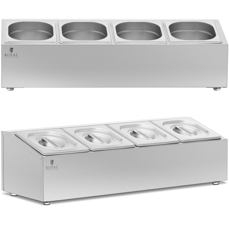 Stovas gastronominiams indams 4 x GN 1/6 7,6 l + indai su dangteliais Stovas gastronominiams indams 4 x GN 1/6 7,6 l + indai su dangteliais