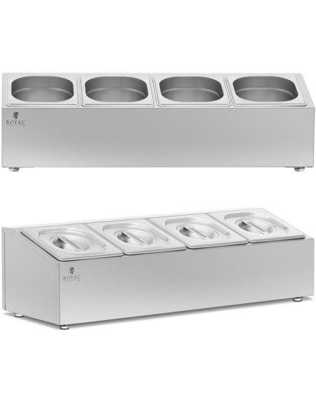 Stovas gastronominiams indams 4 x GN 1/6 7,6 l + indai su dangteliais Stovas gastronominiams indams 4 x GN 1/6 7,6 l + indai su dangteliais