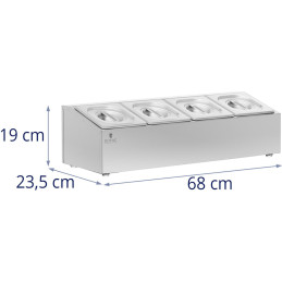 Stovas gastronominiams indams 4 x GN 1/6 7,6 l + indai su dangteliais