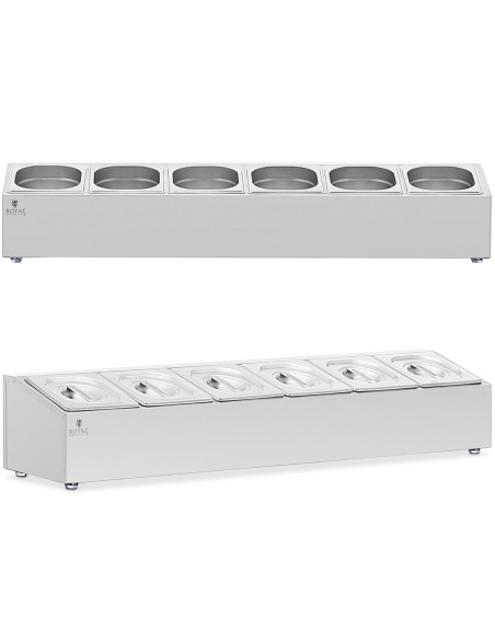 Vitrinos stendas maitinimo indams 6 x GN 1/6 11,4 l + konteineriai su dangteliais Vitrinos stendas maitinimo indams 6 x GN 1/6 11,4 l + konteineriai su dangteliais