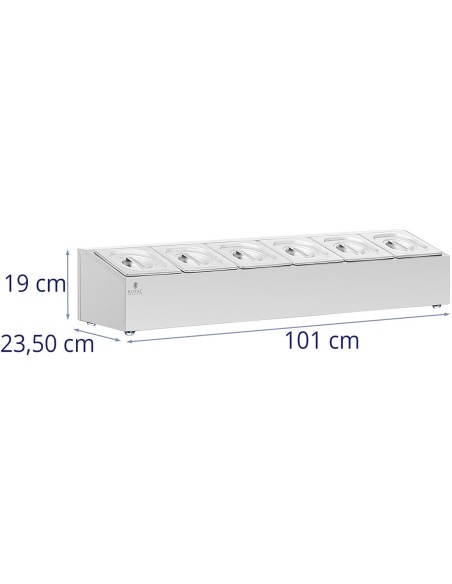 Vitrinos stendas maitinimo indams 6 x GN 1/6 11,4 l + konteineriai su dangteliais Vitrinos stendas maitinimo indams 6 x GN 1/6 11,4 l + konteineriai su dangteliais