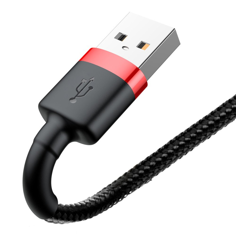 Patvarus nailoninis kabelis USB laidas Iphone Lightning QC3.0 2A 3M juodos ir raudonos spalvos