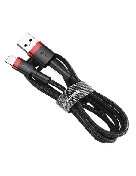 Patvarus nailoninis kabelis USB laidas Iphone Lightning QC3.0 2A 3M juodos ir raudonos spalvos Patvarus nailoninis kabelis USB laidas Iphone Lightning QC3.0 2A 3M juodos ir raudonos spalvos