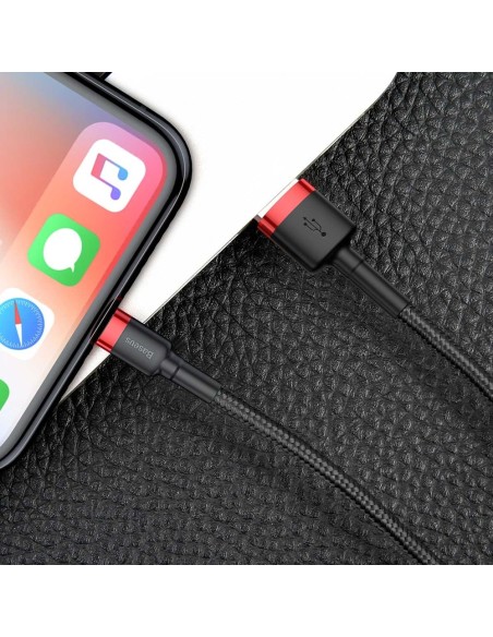 Patvarus nailoninis kabelis USB laidas Iphone Lightning QC3.0 2A 3M juodos ir raudonos spalvos Patvarus nailoninis kabelis USB laidas Iphone Lightning QC3.0 2A 3M juodos ir raudonos spalvos