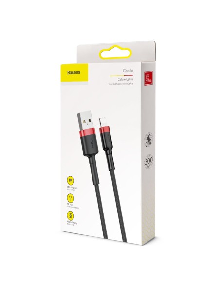 Patvarus nailoninis kabelis USB laidas Iphone Lightning QC3.0 2A 3M juodos ir raudonos spalvos Patvarus nailoninis kabelis USB laidas Iphone Lightning QC3.0 2A 3M juodos ir raudonos spalvos