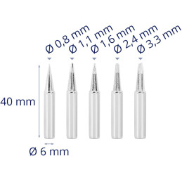 Kūginių antgalių rinkinys lituokliui 0,8-3,3 mm - 5 vnt.