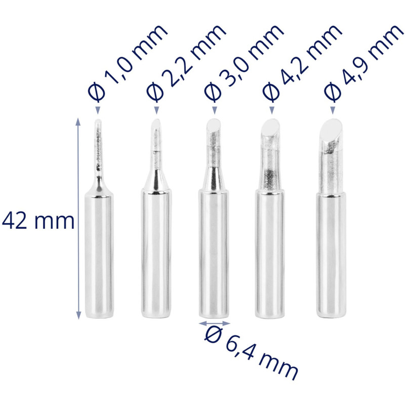 Antgalių rinkinys nuožulniam lituokliui 1-4,9 mm - 5 vnt.