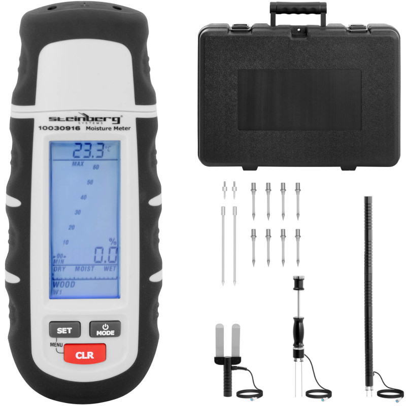 Drėgmės matuoklis Drėgmės matuoklis statybinėms medžiagoms LCD 1-75% KIT