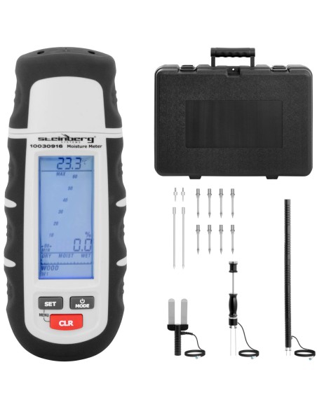 Drėgmės matuoklis Drėgmės matuoklis statybinėms medžiagoms LCD 1-75% KIT Drėgmės matuoklis Drėgmės matuoklis statybinėms medžiagoms LCD 1-75% KIT