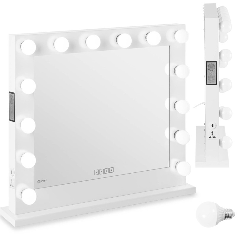 Makiažo kosmetinis veidrodis su šviesa ir garsiakalbiu 14 USB LED lempučių 80,5 x 68 cm