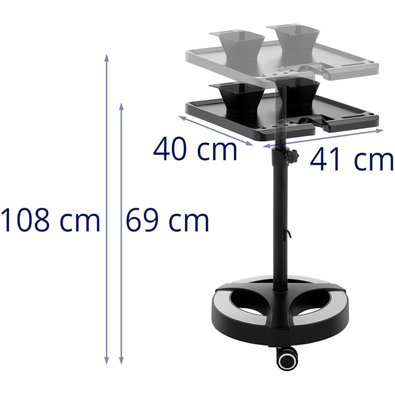 Reguliuojamas kirpyklų vežimėlis 400 x 400 mm + 2 dubenys
