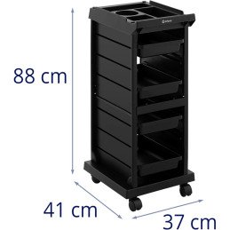 Kirpyklos pagalbinis vežimėlis kirpimui, dažymui, 4 stalčiai, lentyna 410 x 315 mm