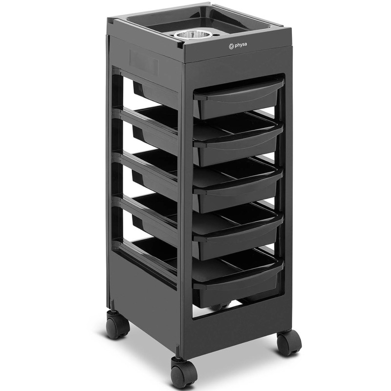 Kirpyklos pagalbinis vežimėlis su džiovintuvo laikikliu 5 stalčių lentyna 495 x 284 mm