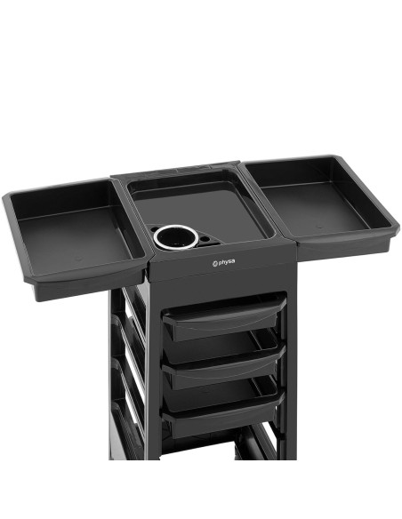 Kirpyklos pagalbinis vežimėlis su džiovintuvo laikikliu 5 stalčių lentyna 495 x 284 mm Kirpyklos pagalbinis vežimėlis su džiovintuvo laikikliu 5 stalčių lentyna 495 x 284 mm