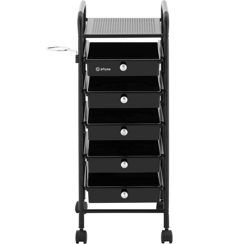 Kirpyklos pagalbinis vežimėlis su džiovintuvo laikikliu 5 stalčių lentyna 330 x 320 mm