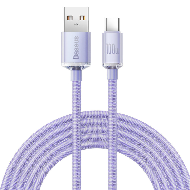 Kabelio laidas greitam įkrovimui ir duomenų perdavimui USB USB-C 100W 2m violetinė