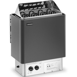 Elektrinė pirties krosnelė su įmontuotu valdymu 5-9 m3 iki 110C 400 V 6 kW juoda ir sidabrinė