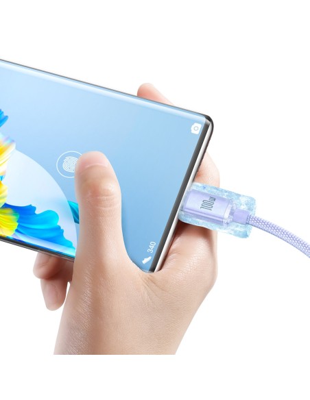 Kabelio laidas greitam įkrovimui ir duomenų perdavimui USB USB-C 100W 2m violetinė Kabelio laidas greitam įkrovimui ir duomenų perdavimui USB USB-C 100W 2m violetinė