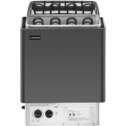 Elektrinė pirties krosnelė su įmontuotu valdymu 5-9 m3 iki 110C 400 V 6 kW juoda ir sidabrinė