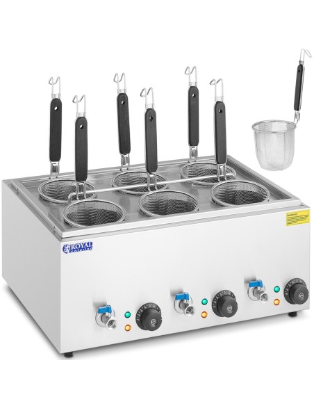 Makaronų gaminimo makaronų viryklė su čiaupais 6 krepšeliai 3 x 6,5 l 3000 W Makaronų gaminimo makaronų viryklė su čiaupais 6 krepšeliai 3 x 6,5 l 3000 W