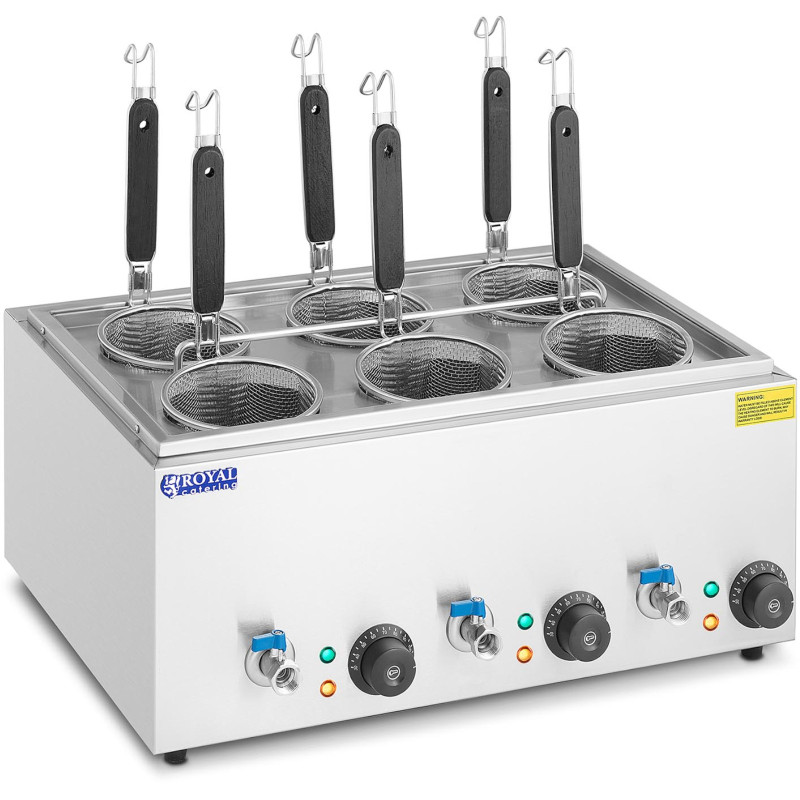 Makaronų gaminimo makaronų viryklė su čiaupais 6 krepšeliai 3 x 6,5 l 3000 W