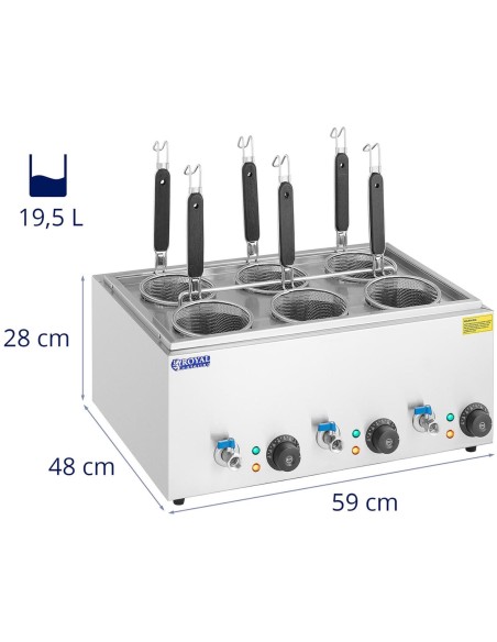 Makaronų gaminimo makaronų viryklė su čiaupais 6 krepšeliai 3 x 6,5 l 3000 W Makaronų gaminimo makaronų viryklė su čiaupais 6 krepšeliai 3 x 6,5 l 3000 W