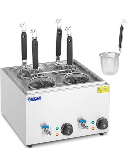 Makaronų gaminimo makaronų viryklė su čiaupais 4 krepšeliai 2 x 6,5 l 3000 W Makaronų gaminimo makaronų viryklė su čiaupais 4 krepšeliai 2 x 6,5 l 3000 W