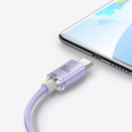 Kabelio laidas greitam įkrovimui ir duomenų perdavimui USB USB-C 100W 2m violetinė