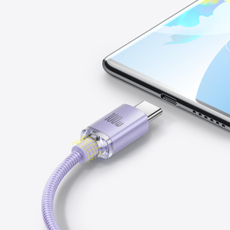 Kabelio laidas greitam įkrovimui ir duomenų perdavimui USB USB-C 100W 2m violetinė