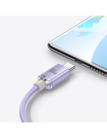 Kabelio laidas greitam įkrovimui ir duomenų perdavimui USB USB-C 100W 2m violetinė Kabelio laidas greitam įkrovimui ir duomenų perdavimui USB USB-C 100W 2m violetinė