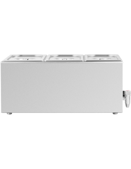 Bain marie elektrinis šildytuvas su čiaupu 3 x GN 1/3 600 W Bain marie elektrinis šildytuvas su čiaupu 3 x GN 1/3 600 W