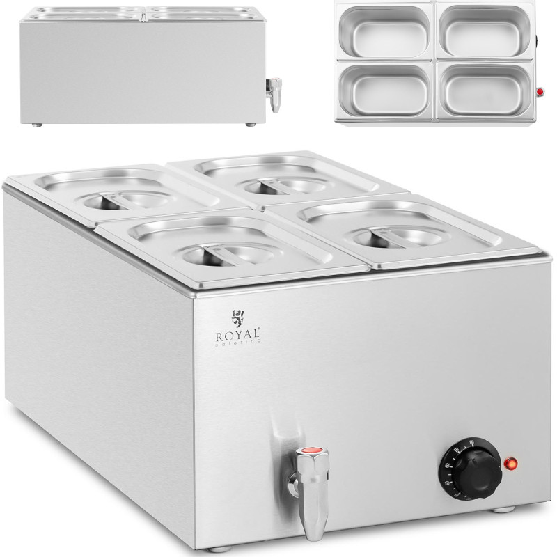 Bain marie elektrinis šildytuvas su čiaupu 4 x GN 1/4 600 W Bain marie elektrinis šildytuvas su čiaupu 4 x GN 1/4 600 W